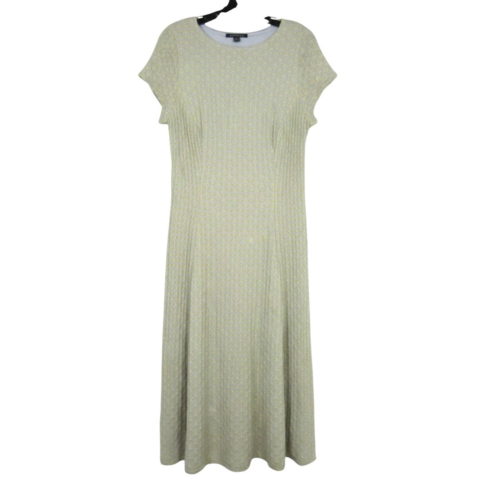 SHARAGANO Lime Green w/Gray Overlay GEOMETRIC PATTERN Fit & Flare Dress Sz 16W